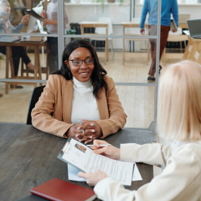 woman being interviewed picture