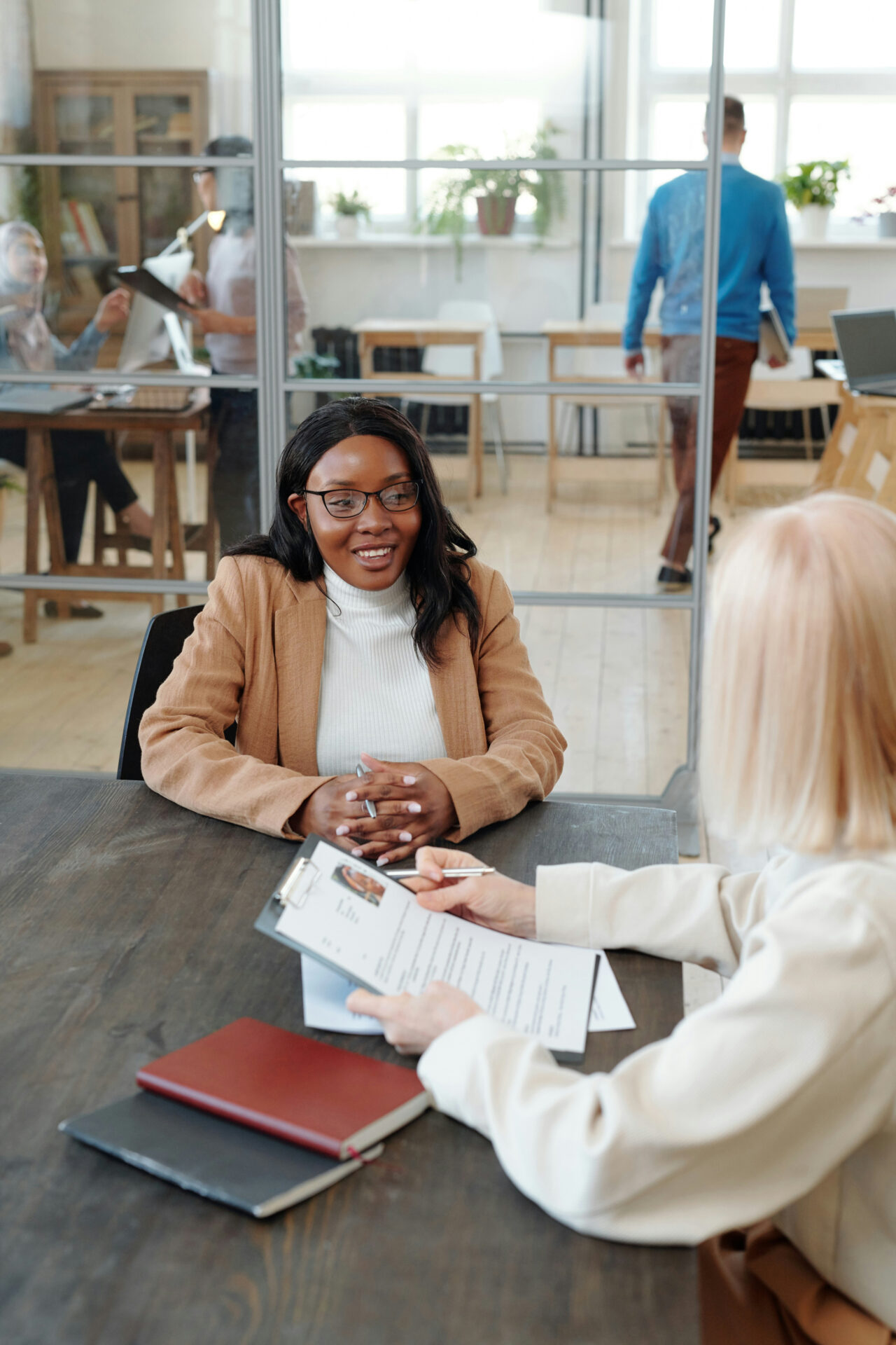 woman being interviewed picture